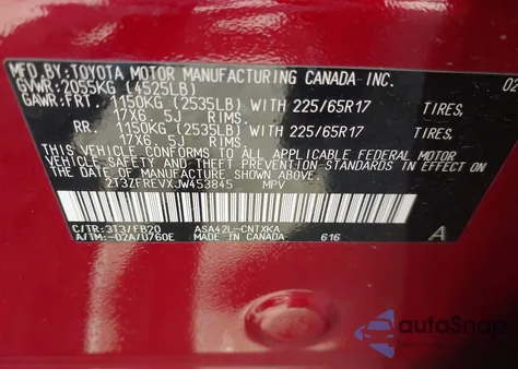 2018 Toyota Rav4 Le z USA, uszkodzony, nr VIN 2T3ZFREVXJW453845